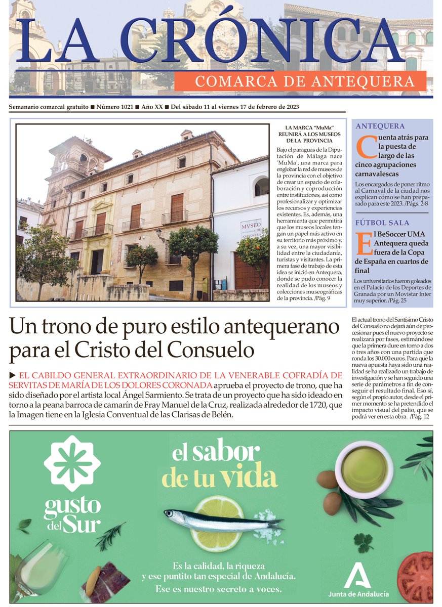 Buenos días
Accede a nuestro periódico de hoy, sábado 11 de febrero, con toda la información de #Antequera y comarca. 
A solo un click y como siempre, disponible #gratis aquí:
bit.ly/LaCronica1021_…
bit.ly/LaCronica1021_…
bit.ly/LaCronica1021_…