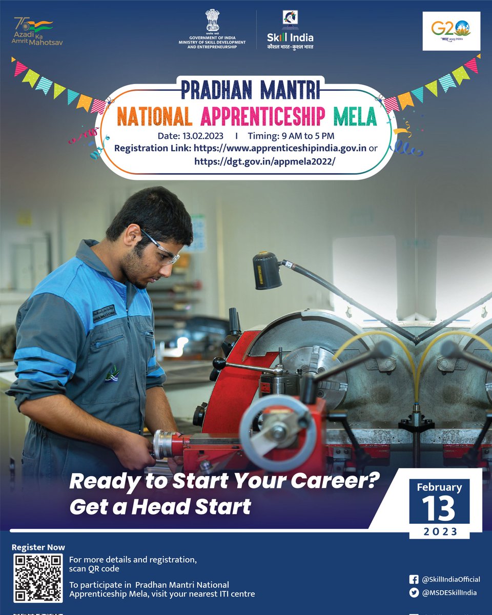 MSDESkillIndia's tweet image. Start your career off on the right foot with Pradhan Mantri National Apprenticeship Mela! 

Learn from industry leaders and gain hands-on experience.

Register now at :  apprenticeshipindia.gov.in

#GetAHeadStart #PMNAM #SkillIndia