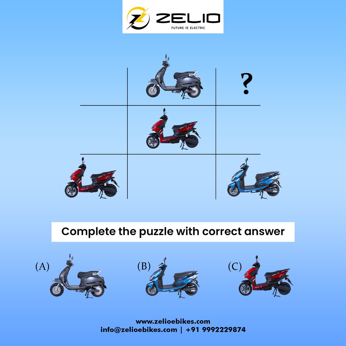 Comment the right answer below
. 
.
#Zelioebikes #ebike #escooter #EV #electricscooter  #scootyride #braingame #braingames #game2023 #gamepost #GamePost #ev #EVScooter #evscooter #evscootersinindia #evlover #evrider #evride #sundaygame #comfortride