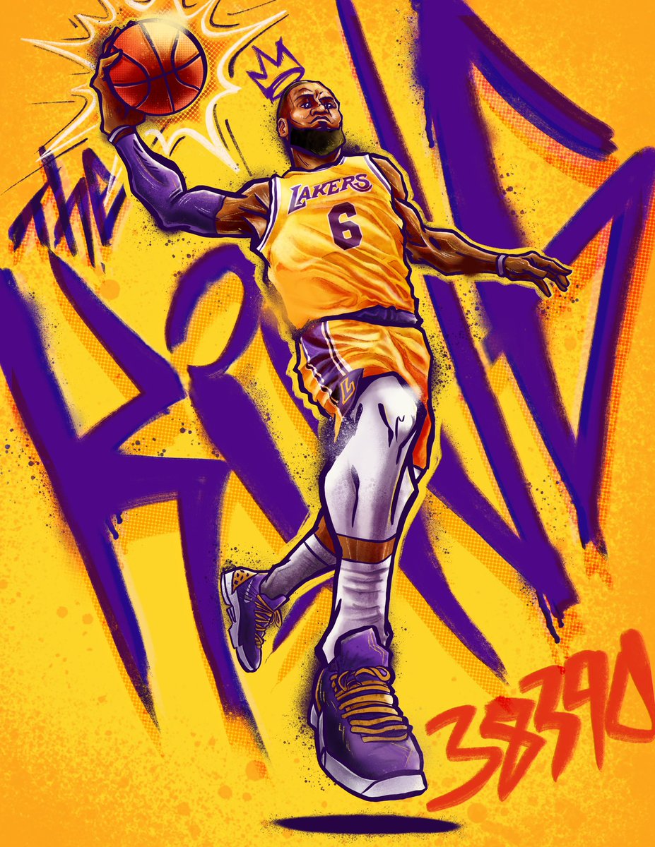 The King 👑 @KingJames doing what legends do. #NBA #NBAAllStar #LeBronJames #LeBron #38390 #theking #KingJames #lakers #LALakers #basketball #basketballcards #basketballart #baller #GOAT #legend #HumanArtists #NoToAIArt