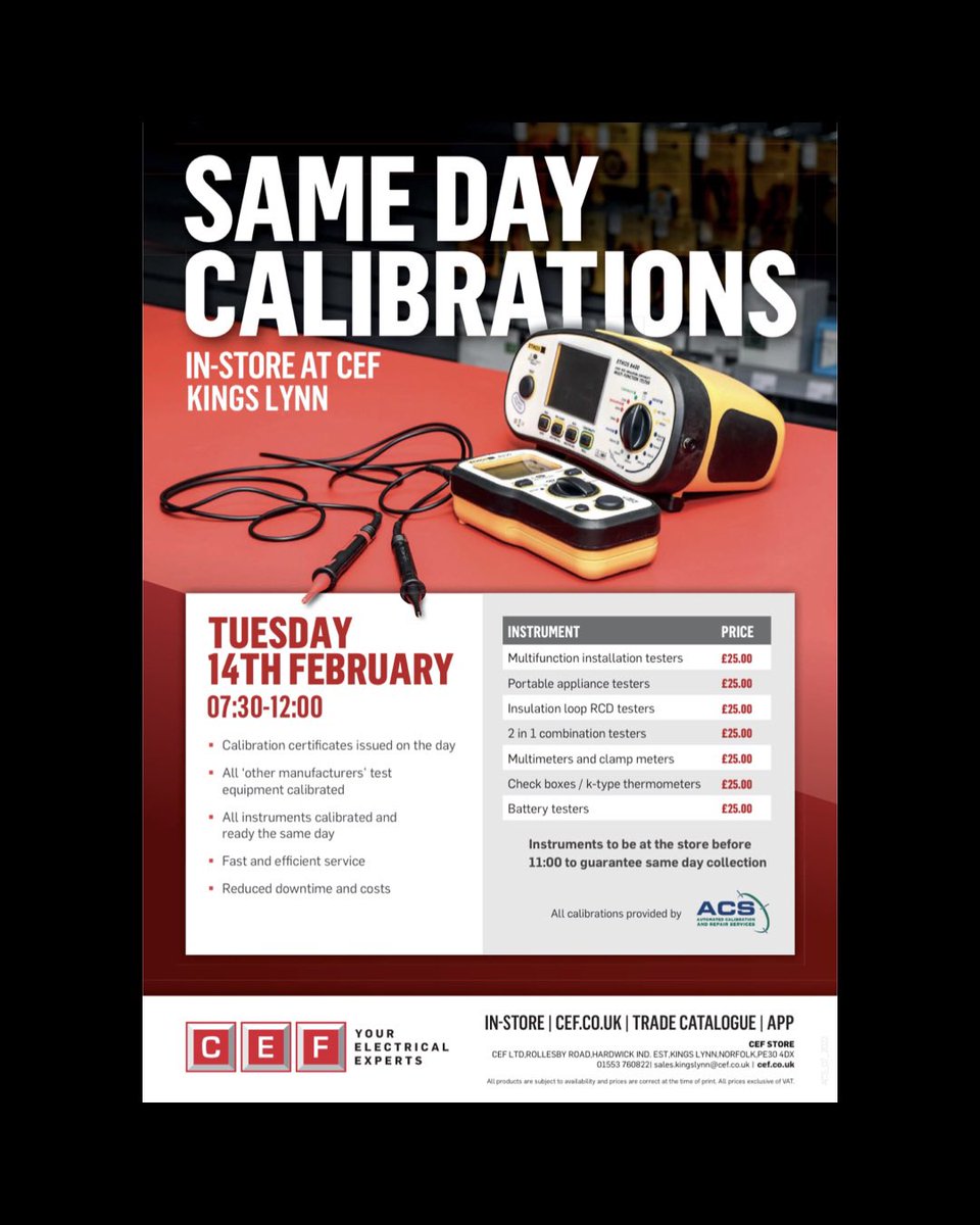 Don’t forget next Tuesday is our calibration day at CEF Kings Lynn