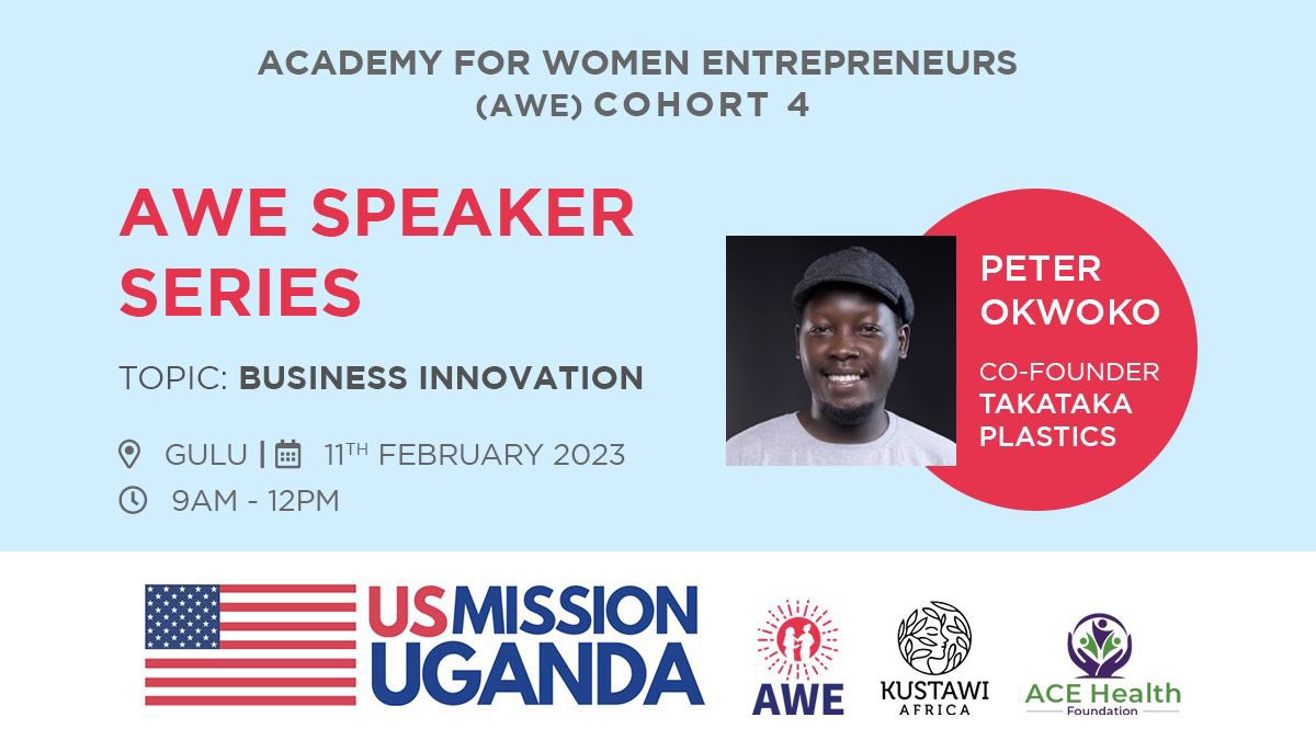 The AWE Speaker Serie is underway in Gulu.

@PeterOkwoko ,co-founder TakaTaka Plastics is sharing nuggets on Business Innovation.

#AWEinUganda
#AWEnergised 
#AWESpeakerSeries
