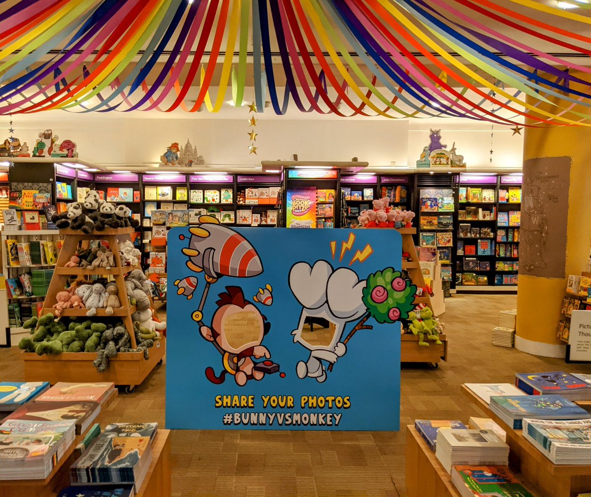 Check out this amazing @jamiesmart #BunnyVsMonkey fun zone at @WaterstonesPicc. OPEN NOW! Stickers, activity sheets, selfie area, doodle walls, how to draws, FREE comics, it's all there! & don't forget you can meet Jamie in person & grab a party bag too - bit.ly/3wZwLU3