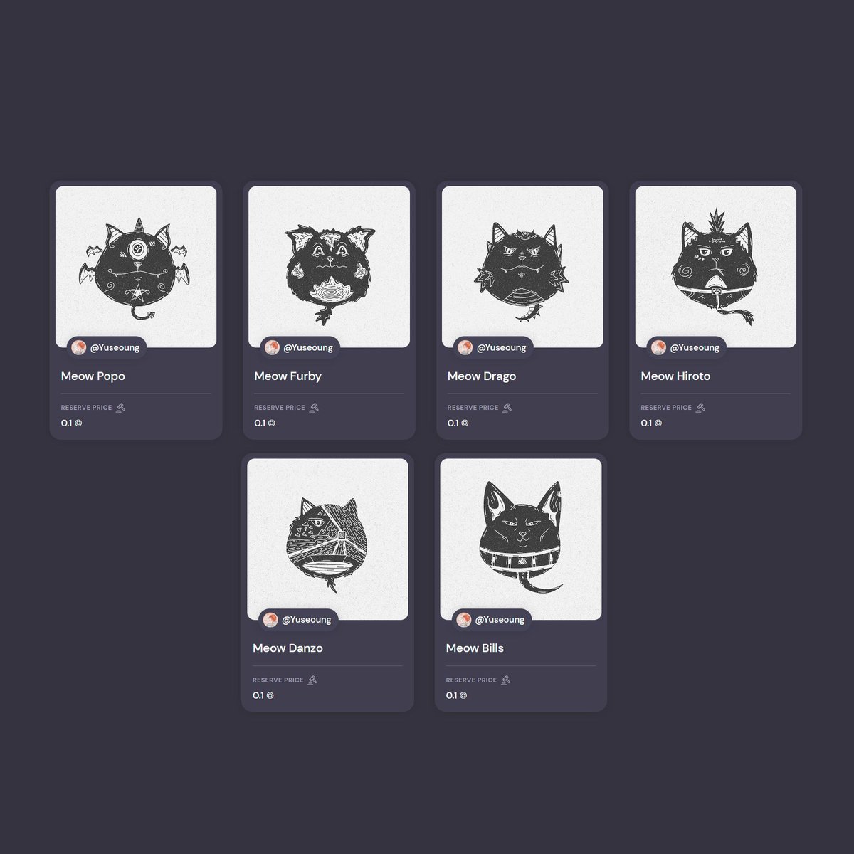 " Meow Ball Series "🚨
on  <a href="/formfunction/">Formfunction</a>

All Reserve Price : 0.1 ◎ $SOL 

Find Your Meow Style 🐱
Meowluck with you all day all night 🍀🌞🌛
 
Link 🔗⬇️ 
formfunction.xyz/@Yuseoung/seri…

#SolanaNFT #NFTCommumity #formfunction #Solana