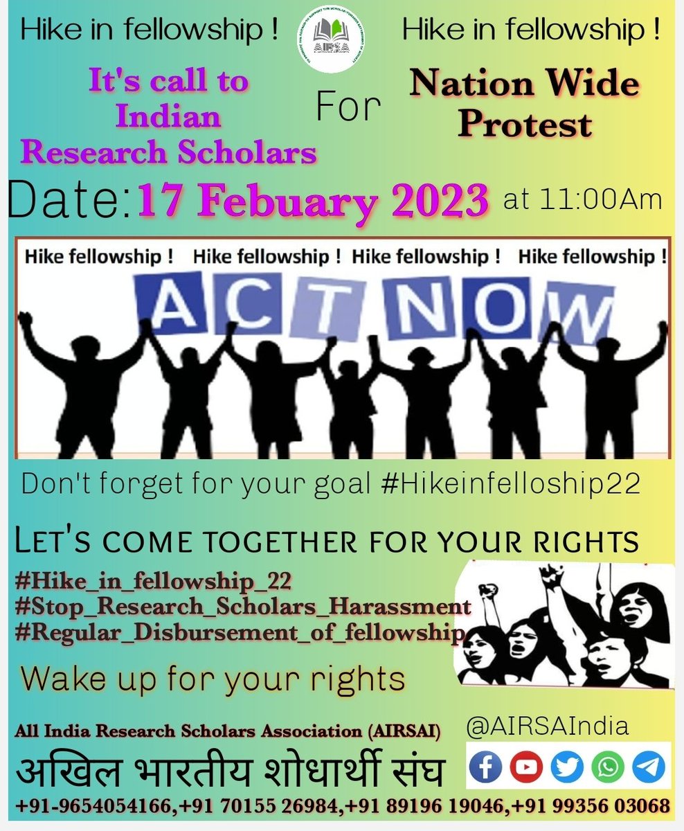 AIRSAIndia's tweet photo. Let's come together for our right's #Hike_in_fellowship_22 
#Regular_Disbursement_of_fellowship 
#Stop_PhD_Scholars_Harassment DST secretary @srivaric showed irresponsible_behaviour research Scholars request 
@PMOIndia @srivaric @DrJitendraSingh @dpradhanbjp @Xpress_edex @ANI https://t.co/yXiDkW7tUR