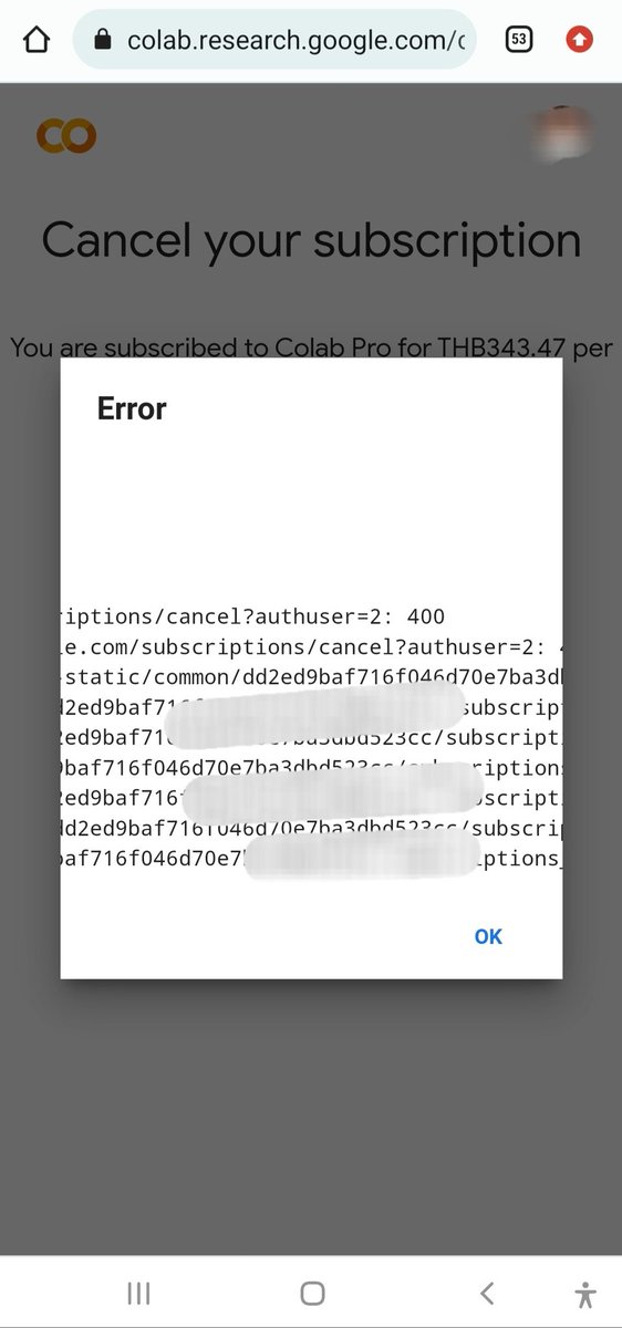 rizwanulrudra's tweet image. That moment when you are unable to cancel your @Google Colab Pro subscription due to some API error (400). #Google #googlecolab #apierror