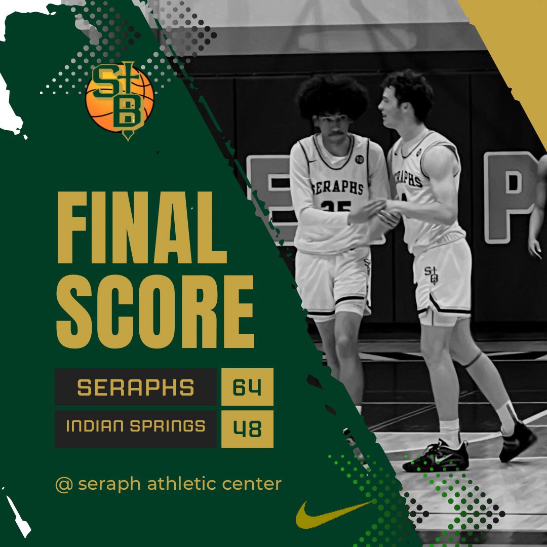 SeraphsBBall's tweet photo. FINAL: St. Bonaventure 64, Indian Springs 48.
Seraphs (21-8, 7-1) extend their win streak to 10 games and advance to the quarterfinals!
So. Sam Seiden: 17pts/10ast
Jr. Dylan Benner: 14pts/13rebs/7ast/8blks
Sr. Nico Macias: 14pts/6rebs
So. Mathew Wilson: 12pts https://t.co/OcQeW79OnB