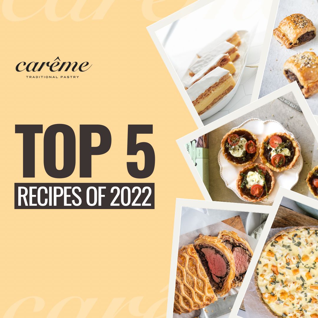 Top 5 most popular recipes on our website in 2022:
1. caremepastry.com.au/recipe/vanilla… 
2. caremepastry.com.au/recipe/caramel… 
3. caremepastry.com.au/recipe/roast-p… 
caramelised-onion-sage-and-feta-tart/
4. caremepastry.com.au/recipe/traditi… 
5. caremepastry.com.au/recipe/beef-ca…