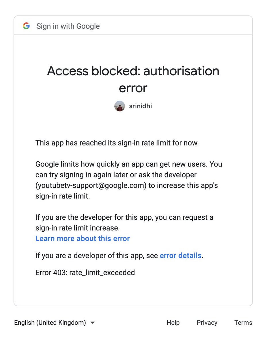 srinidhi_ur's tweet photo. @TeamYouTube on AppleTV hv been automatically signed out, now trying to sign back in getting  error
tried to reboot &amp; re-install youtube app.. but nothing helps
Can you please let me know if there are any issues with using youtube on AppleTV 4k?  and how do I get past this error? https://t.co/i3AERpfIMe
