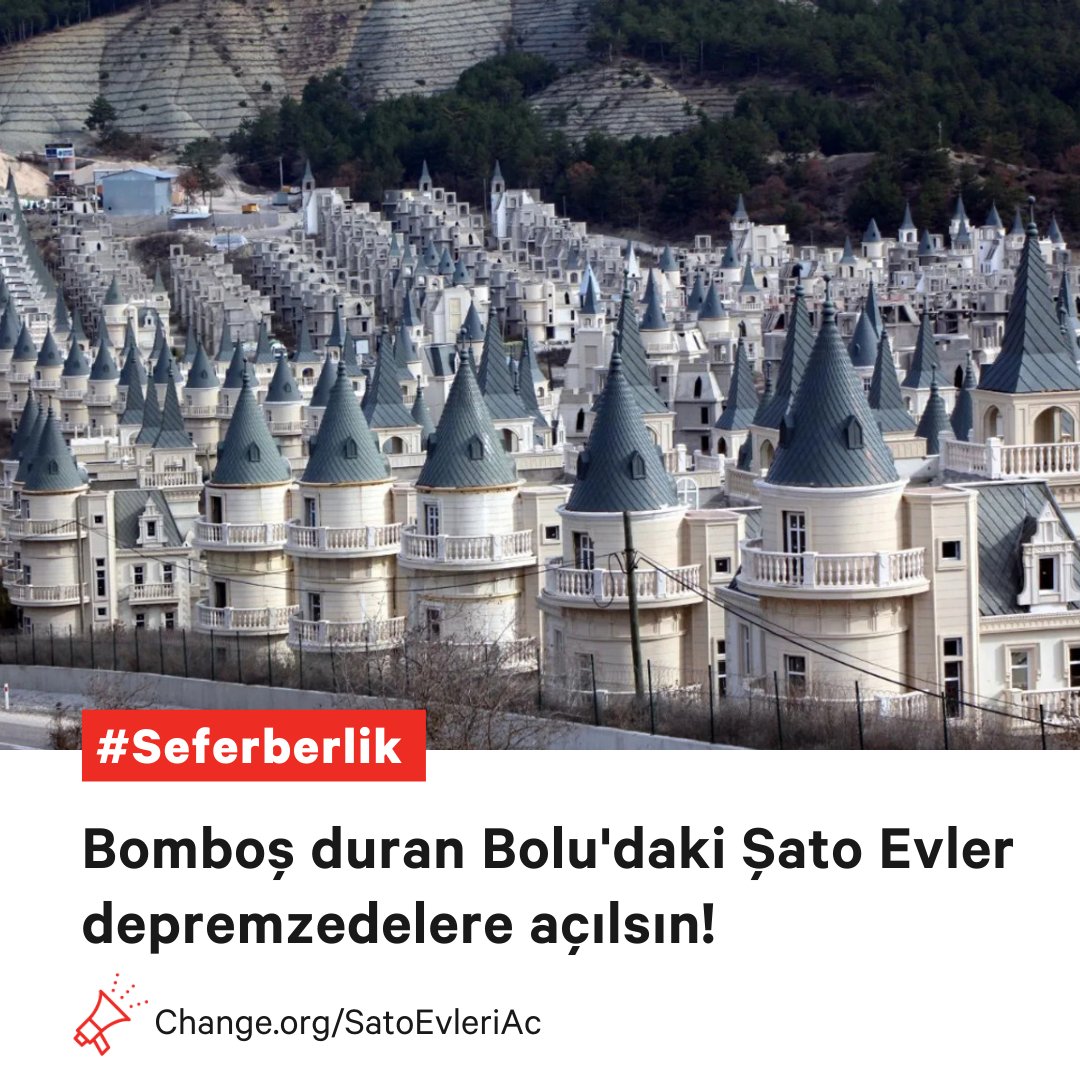 Şirket iflas etti, evler bomboş duruyor!

-732 villa
-AVM
-Otel
-2 kongre merkezi

"Şato Evler" olarak bilinen Burj El Babas adlı tesisin restore edilip #depremzede ailelere açılması için Batuhan Demirsoy kampanya başlattı.

Destek için imzala:
✍️chng.it/MXtrFwDs