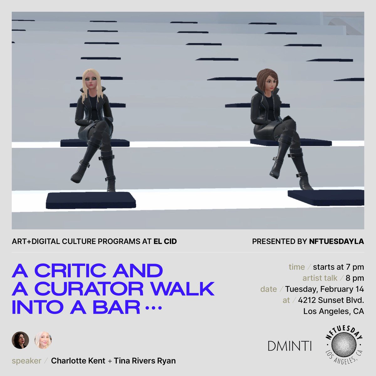 Critic and a curator walk into a bar…talking Tuesday in LA with <a href="/TinaRiversRyan/">Tina Rivers Ryan</a> at @NFTuesdayLA