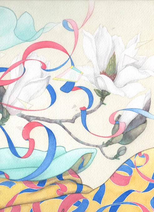 Gallery MUMON様にて開催中のグループ展『鸞翔鳳集vol.10』より。「光風-浮き立つ心-」M8号原画はラメを使っているので部分的にキラキラしてます着物などの柄がお気に入り作品はwebでもご覧頂けます。よろしくお願いいたします。 