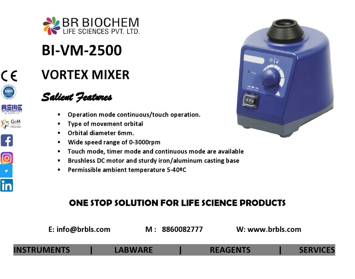 BRBLSciences's tweet image. VORTEX MIXER

*READY IN STOCK
*BEST PRICE AVAILABLE
FOR MORE DETAILS PLEASE CONTACT:
Mail: info@brbls.com
Whatsapp:8920847485
Call: 011-43033662/4
#vortexmixer #labinstrument #scientificequipment #instrument #research #brbiochembrand #ivd2022 #biotechnology #molecularbiologygrade