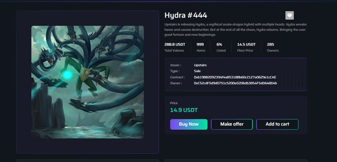 MANDALACrypt's tweet photo. @carlmoon I can smell from here as well, @carlmoon! 

It's probably because of this newly launched HYDRA #NFT collection. 

 I found this gem at the @UpstairsNFT marketplace recently. 

What do you think about this masterpiece, mate? https://t.co/GGYhZtWSz8