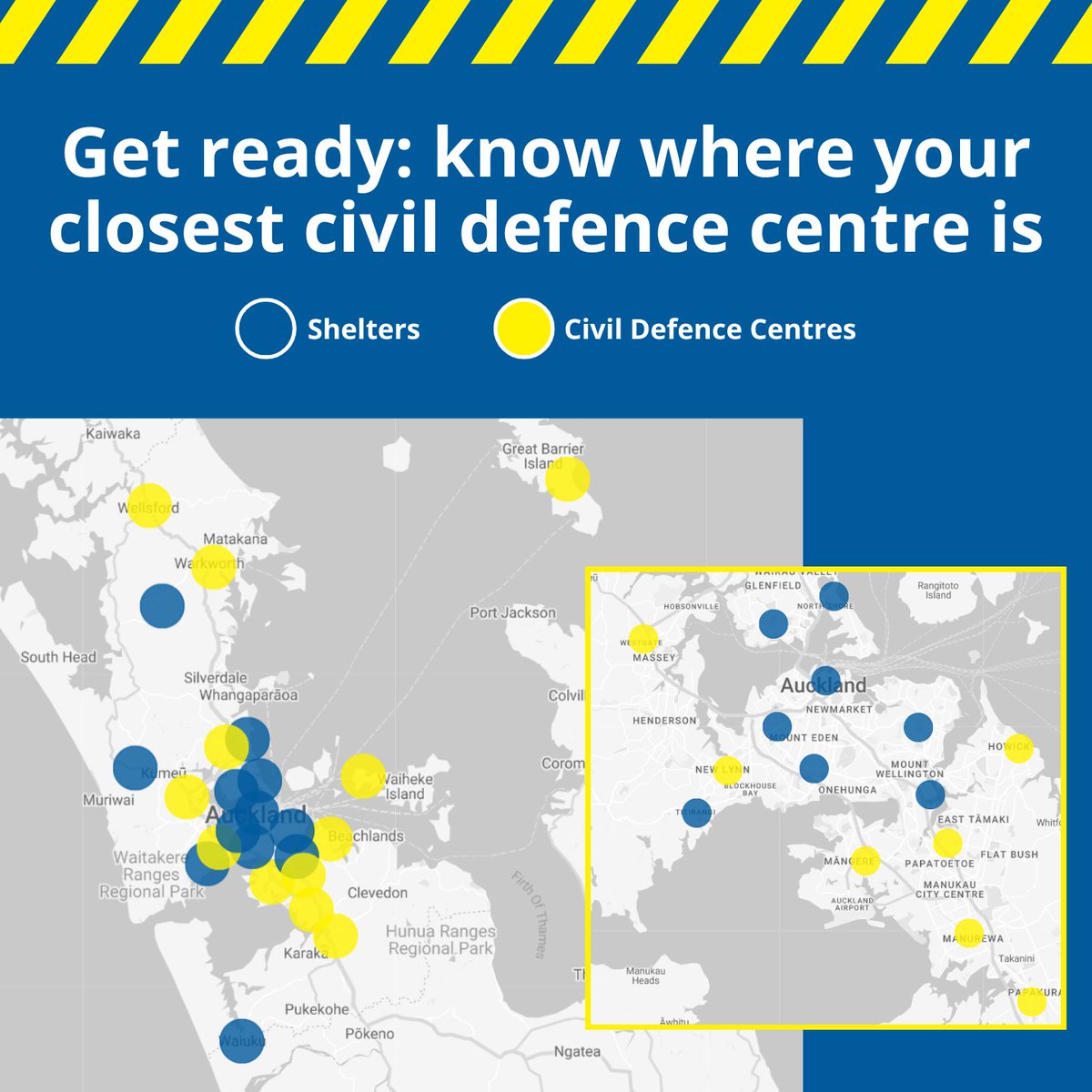 AucklandCDEM's tweet photo. 💡  An important part of getting ready is knowing where to go if you need help.

🏃🎒  If you need to leave your home for your safety and you can’t go to friends or family, Civil Defence Centres and Shelters throughout the region will be open from tomorrow evening. https://t.co/kWkJrH8l5f
