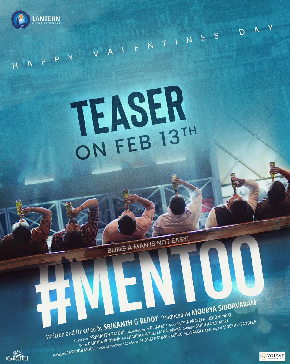SrizTweets's tweet image. This Valentine's Week, Get ready to celebrate MEN, Their Strength, Struggle and lot more 🕺🏻

#MenToo Teaser on Feb 13th 📢
Stay tuned.

#MenTooTeaser @nareshagastya @MouryaSIddavar1 @SrizTweets @kaushikghan @IRiyaSuman @priyankaoffl @actorbrahmaji @RakenduMouliV @lanterncreates