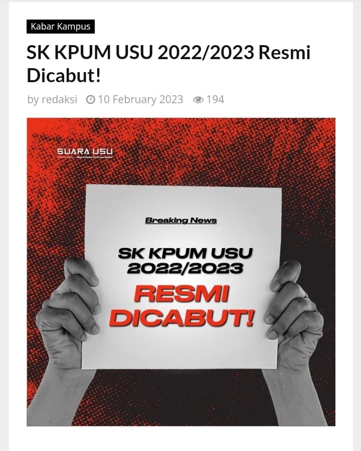 Polemik PEMIRA USU 2022/2023 tak kunjung menemukan arah, dengan hilangnya secara tiba-tiba antusias terhadap presma dan wapresma hasil ketetapan KPUM USU membuat masyarakat USU semakin bertanya-tanya soal akhir dari pelaksanaan PEMIRA tahun ini.

Next : instagram.com/p/CogffjaLtrF/…