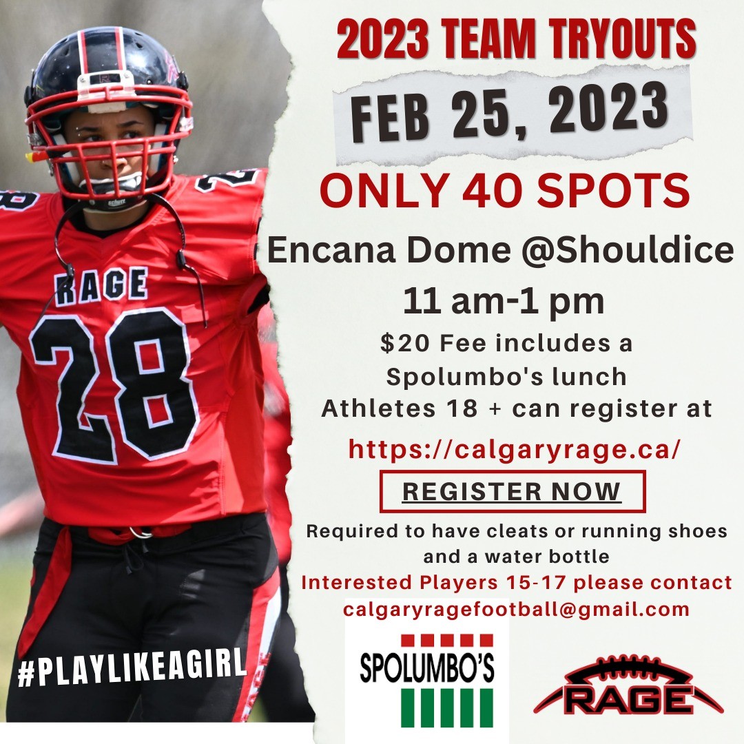CAMP COMING FEBRUARY 25, 2023
Always watched, wanted to try? Come meet the team and see if you can leave them after sharing the field. Looking for your football family?  You've found it!
#womeninsport #yyc @wwcfl @spolumbos  <a href="/FootballAlberta/">Football Alberta</a> register at calgaryrage.ca