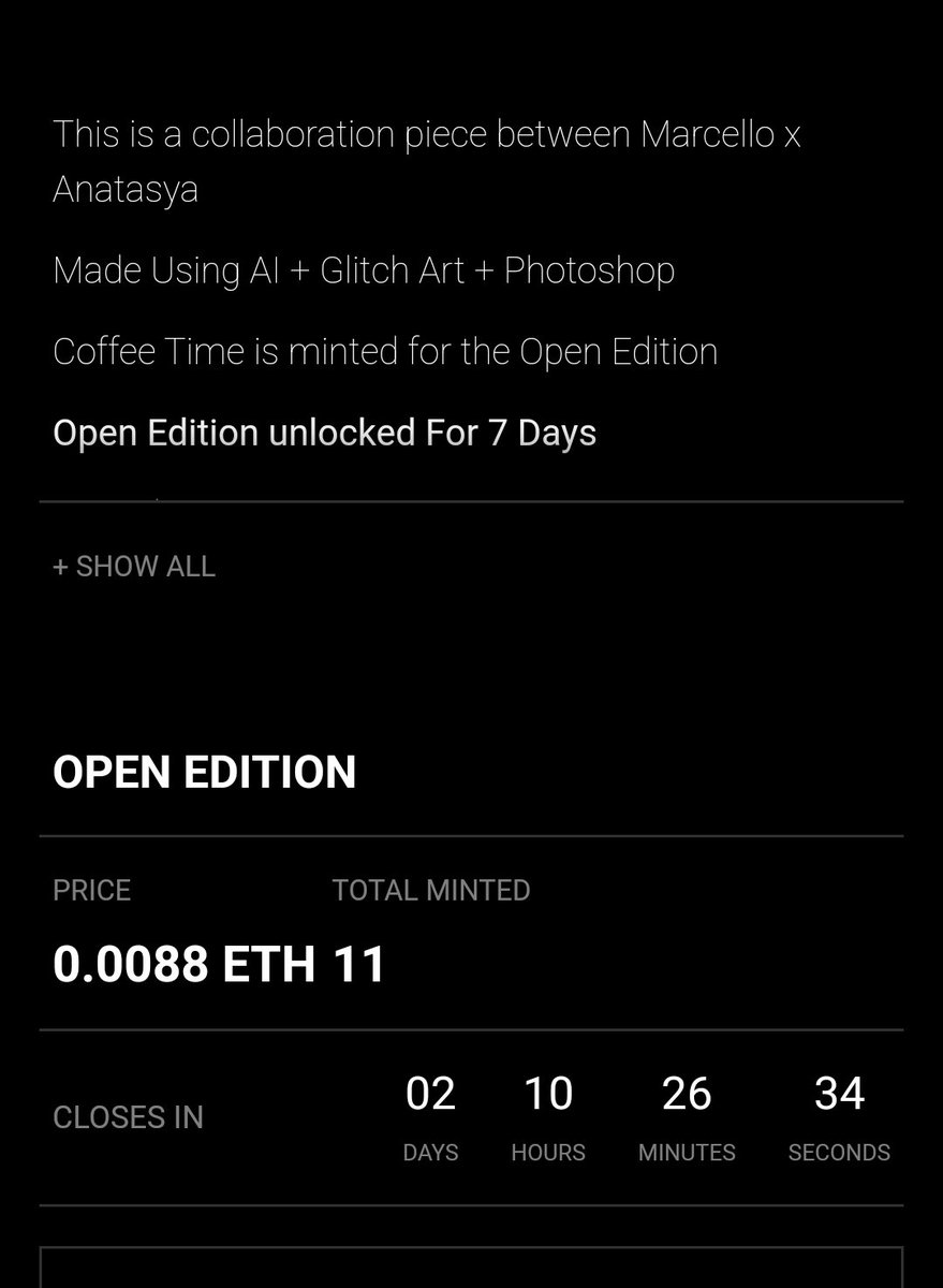 A_Magic_Forest's tweet image. 2 Days Left 🔥

Live OE on Manifold

This my Collab me x @AnaPortrait 

Mint Price 0.0088 ETH
Total Minted 11

Link below 👇