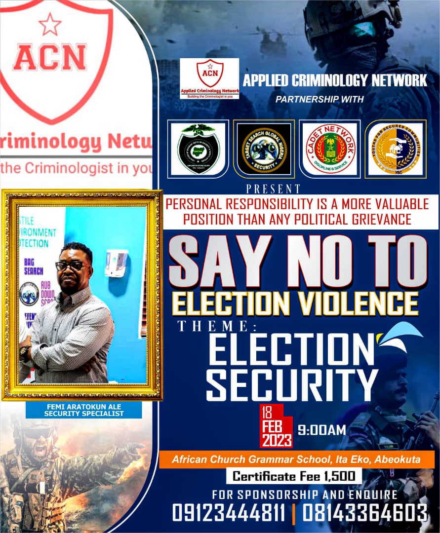 FemiTGS's tweet photo. Election Violence......Election and Safety.....Election Security....Nigeria and Security Industry....Join Me....Let's Preach Security Safety and Protection in Nigeria. 
#NigeriaDecides2023 #safety 
@inecnigeria @PoliceNG https://t.co/X4OD710oGQ