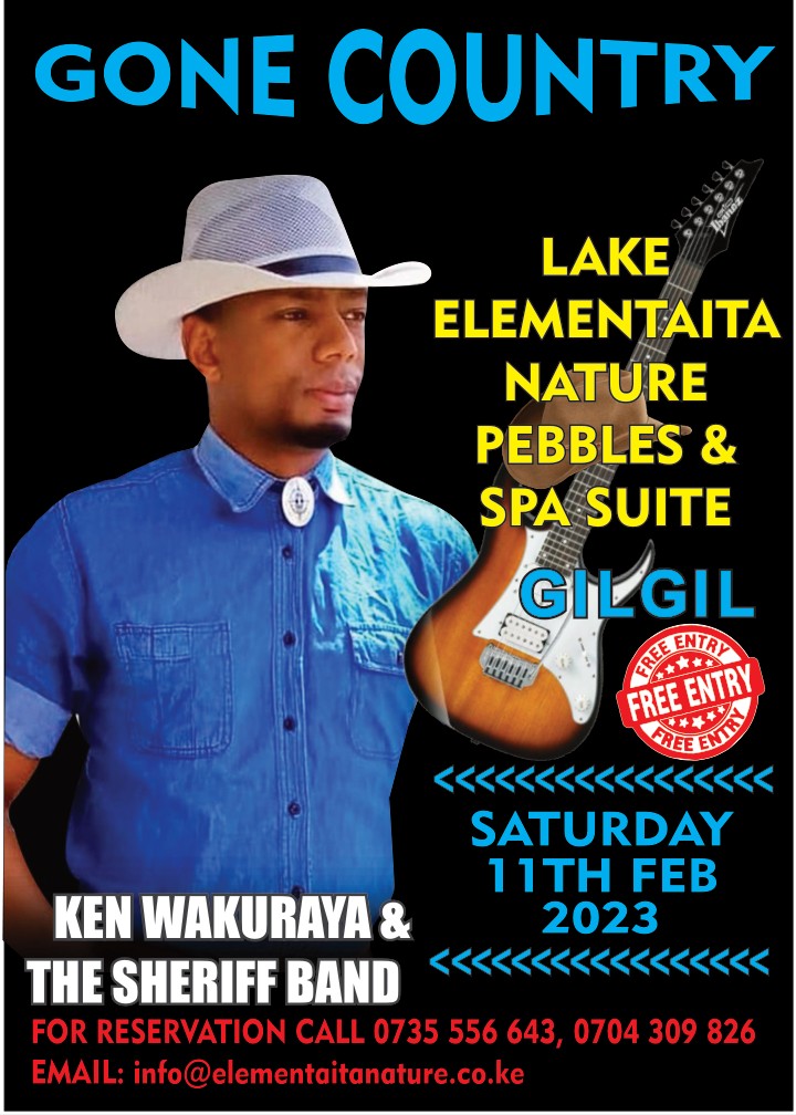 1️⃣1️⃣th Saturday Feb 2️⃣0️⃣2️⃣3️⃣ LAKE ELEMENTAITA NATURE PEBBLES & SPA SUITE host's KEN WAKURAYA & THE SHERRIF BAND #GoneCountry...Free Entry
