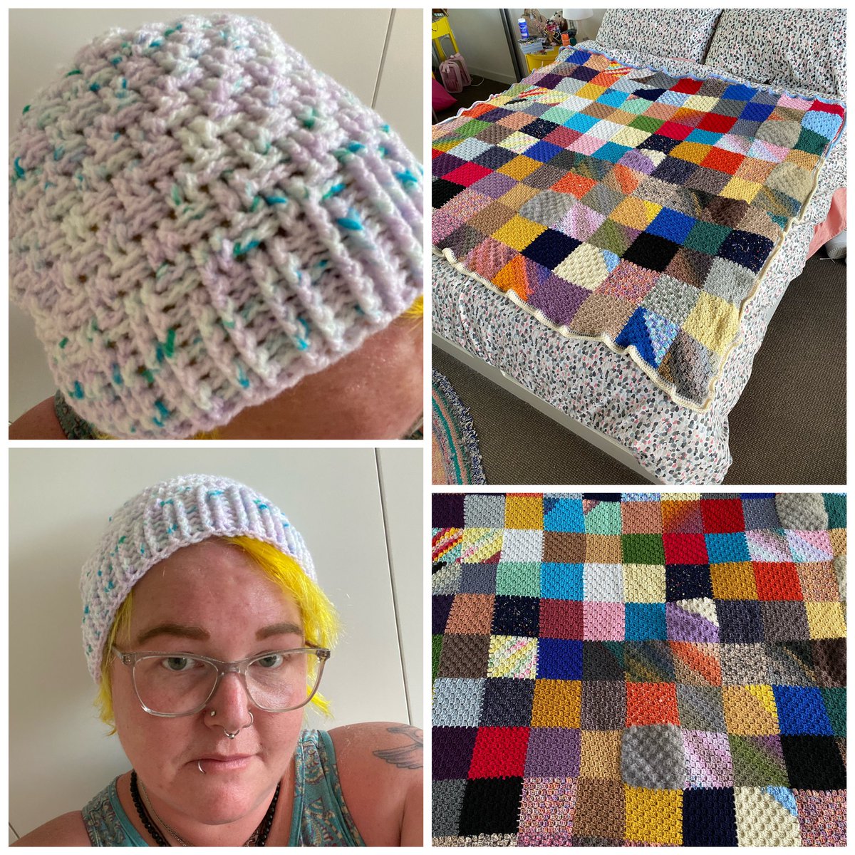 FaeHerself's tweet photo. Recently finished hat and memory blanket https://t.co/f0quWgW3FL
