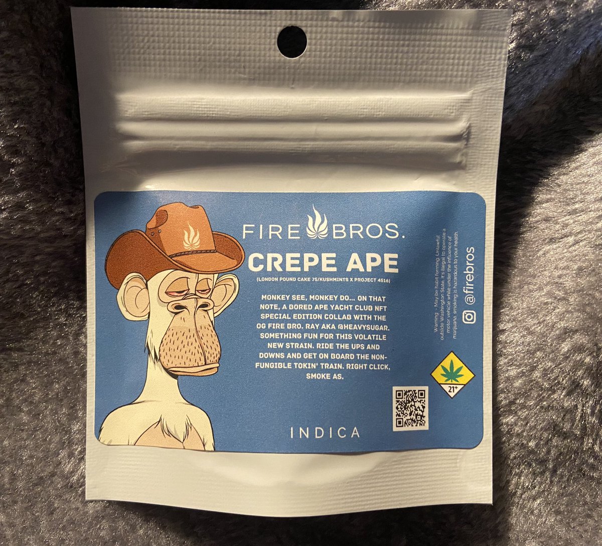 HSHD_nft's tweet photo. Little friday night bored ape fire to try out! IP rights used to perfection! Lfg! @heavysugar @BoredApeYC   #crepeape #firebros https://t.co/Hx6xXihrSJ