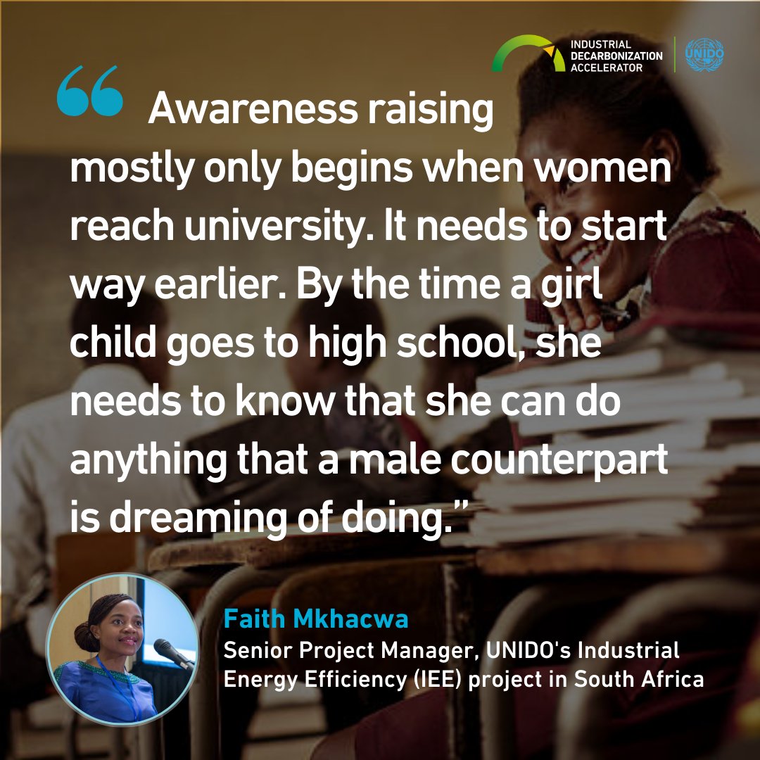 EEAccelerator's tweet photo. We need to do more to boost the number of #women working in the #energy sector 🔬👩🏾🔬 More girls studying #STEM, more female #energymanagers and #entrepreneurs @UNIDO’s Faith Mkhacwa calls for action 👉 https://t.co/ZDYkyoftpB #WomenInScience https://t.co/Snq9KIOs1X