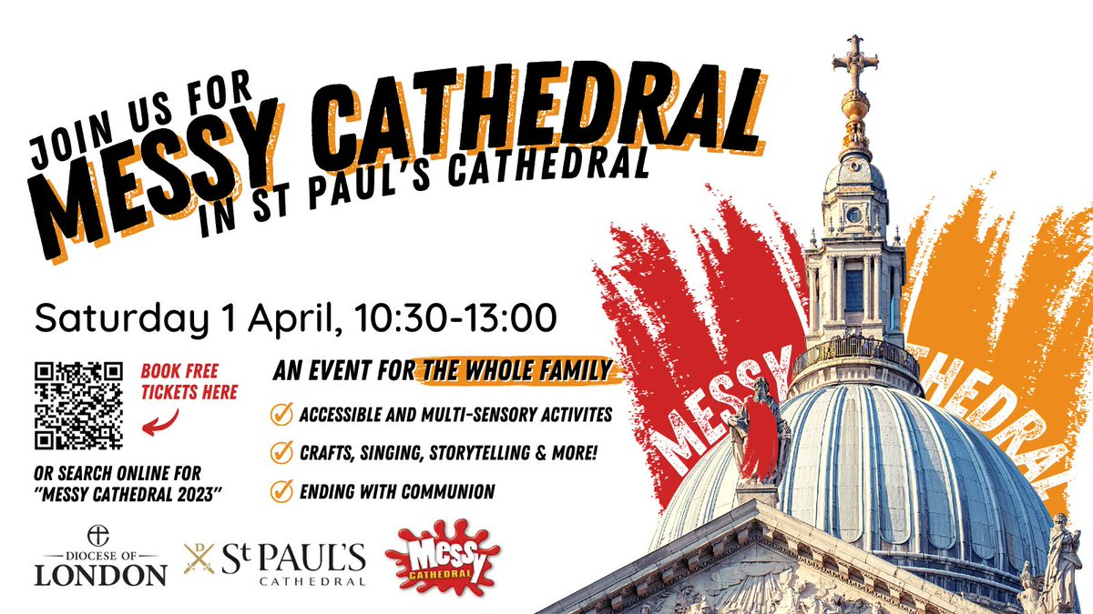 DioLondonCYPF's tweet photo. Join us at @StPaulsLondon on 1 April for a morning of activites for all ages, including crafts, singing, and storytelling, all journeying through the days of Holy Week!

Book free tickets: 👇
https://t.co/s8PCp0BQ3q 

#MessyChurch #MessyCathedral https://t.co/owjfPIYIns