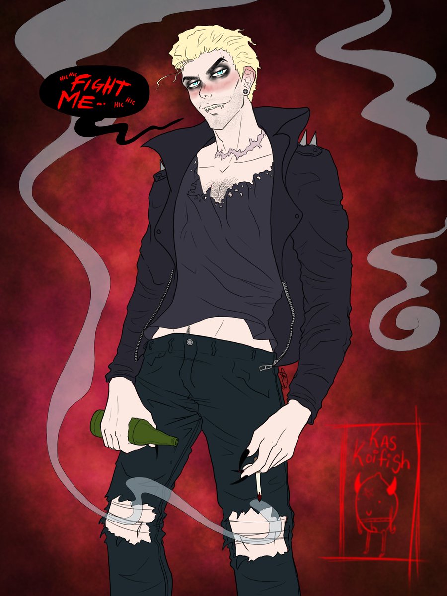 kaskoifish's tweet photo. Flat colours 🙂
I’m still playing around with it so I though I’d drop some sort of art 🫠
Btw I have no idea how to hashtag him.. #gayvampire ? #drunkasshole ? #hotpsycho ?
He’s all of these.. 👀
#OC #jeffomen https://t.co/fhjORmjCbX