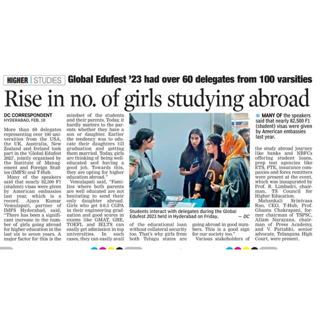 imfshyd's tweet photo. IMFS Global  Edufest 2023 Press Coverage

Global EduFest 2023 made it to the news headlines. Here are some of the clippings..

#IMFS #IMFSHyd  
#StudyAbroad #EduFest2023
#GlobalEduFest2023 https://t.co/eVOed7NxYM