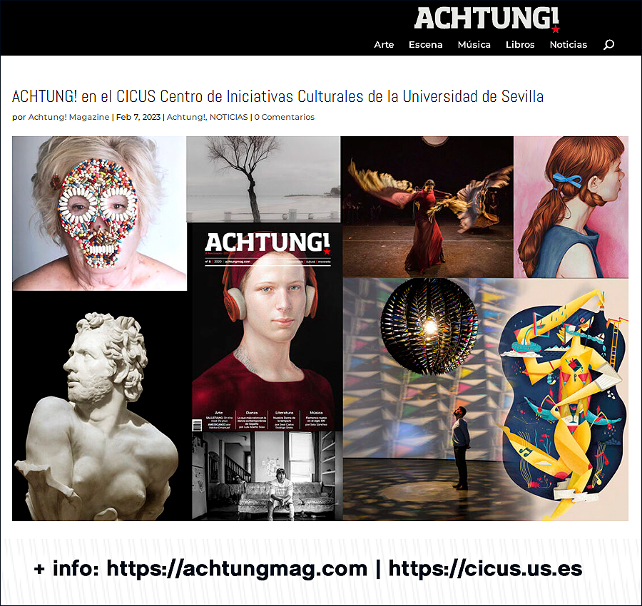 CICUS_'s tweet photo. Comprometida con la difusión de la cultura contemporánea, @Achtungmag lleva en activo desde el año 2011. Este martes 14 FEB, 20 h, se presenta en #CICUS @unisevilla, en un acto en el que participarán @SALUSTIANOX1000, @ClaudFrau y Aurora López

ℹ https://t.co/jNgaMRBUm4 https://t.co/bVeC2hiXcG