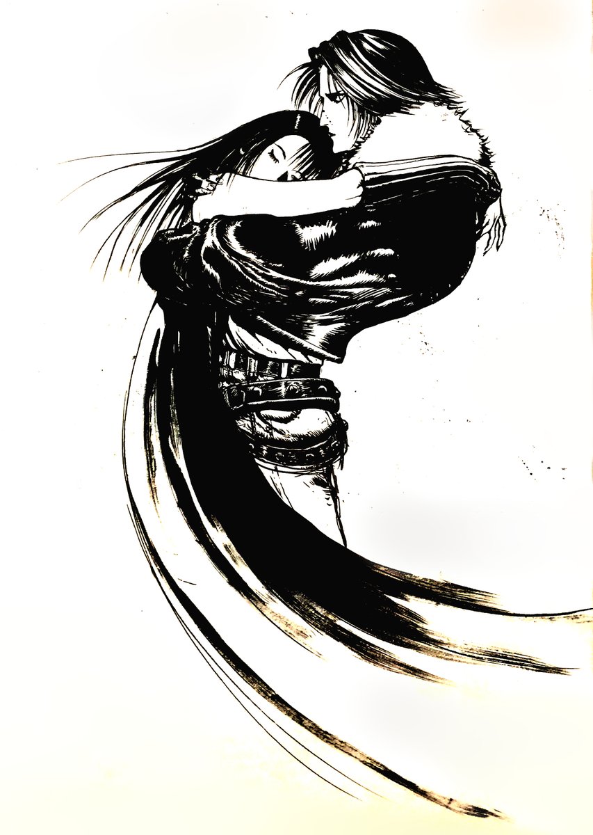 Yoshitaka Amano original Final Fantasy VIII Squall and Rinoa logo design!  Happy 24th anniversary #FF8 🎉, image size:853x1200