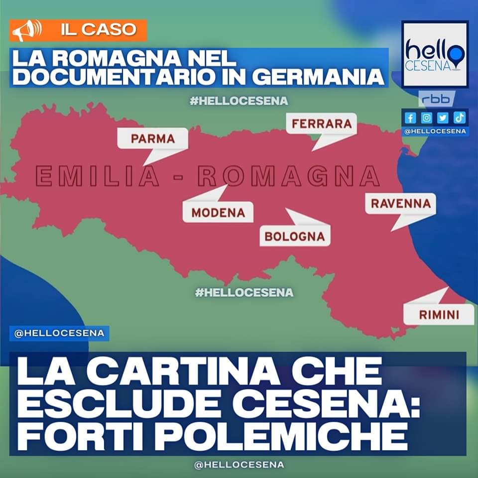 hellocesena's tweet photo. Ecco la cartina dell'#Emilia #Romagna trasmessa dalla tv tedesca RBB nel documentario che la Regione ha finanziato per promuoverne le bellezze
Per quale motivo i territori di #Cesena e di #Forlì sono stati esclusi?
#HelloCesena
Qui la notizia completa
https://t.co/OQ6qXFFi63 https://t.co/chga2tyXt4