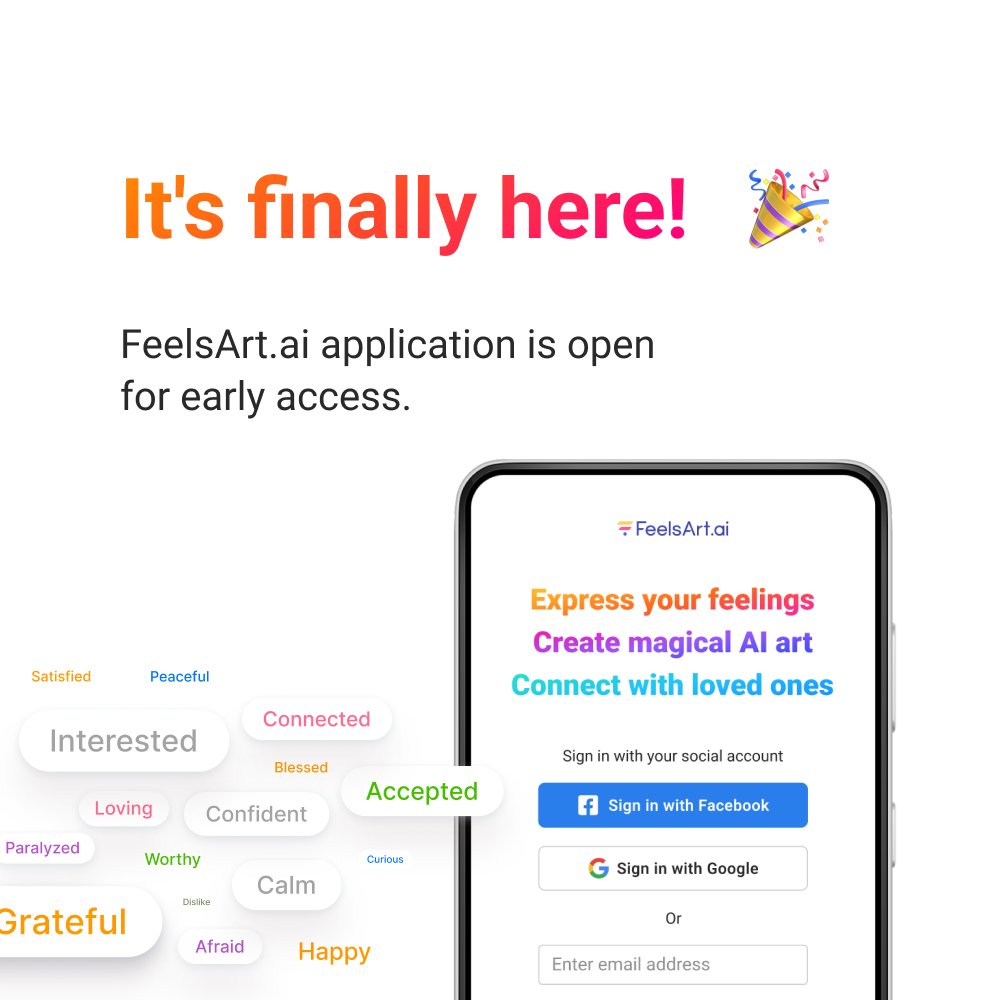 feelsart_ai's tweet photo. 🥳 It's here! https://t.co/5DhvLCNdhU application is open for early access and yours to explore. 

Play with AI and become deeply aware of your feelings. 

#applaunch #feelsartai #ai #aiart #generatedart  #midjourney #aiartcommunity #nftart #digitalartist #moods #stablediffusion https://t.co/8Tds0x1Ffc