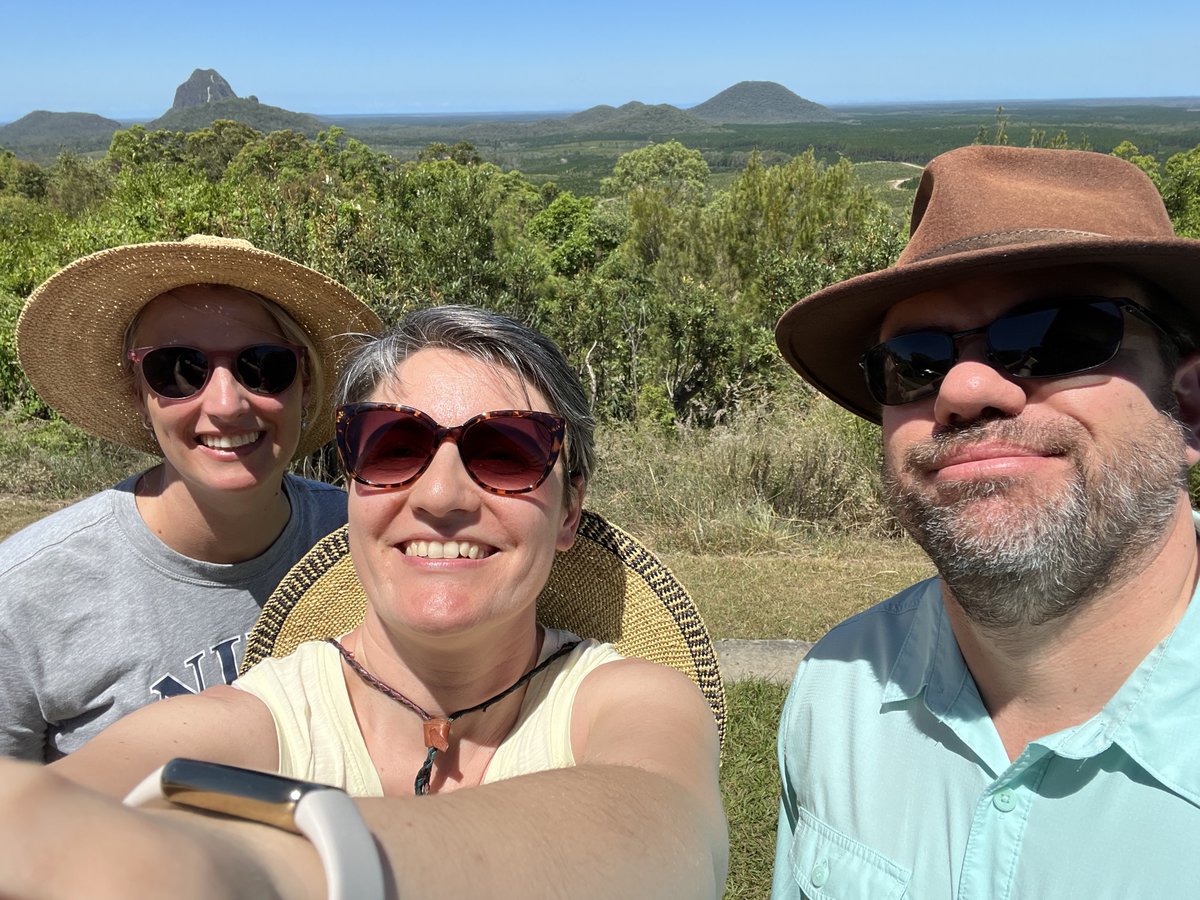 NicoliLab's tweet photo. Spending time with @BagnatLab @Lagendijk_lab at the Glass House Mountains, Australia, after an amazing day visiting @IMBatUQ . Next we start @ANZebrafish meeting!🐟 🐟🐟🐟 https://t.co/5BrSIrlXtQ
