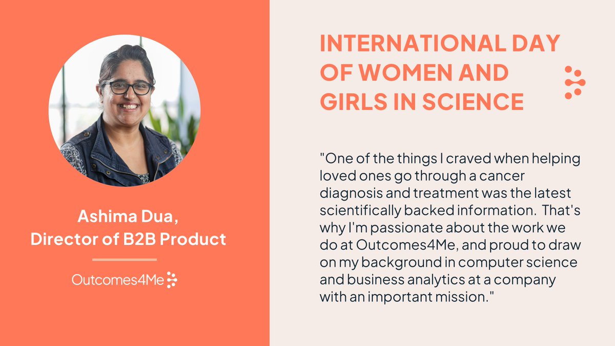 outcomes4me's tweet photo. For International Day of Women &amp; Girls in Science, we highlight a few of the women applying their #STEM backgrounds to mission-driven work at Outcomes4Me. Read below about how personally meaningful this work is for each of them. https://t.co/vbWkcB3HCE