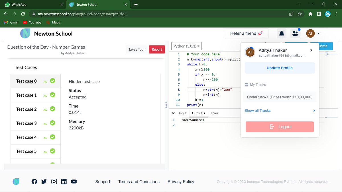 Aditya_6267's tweet image. @everydaycoders 
Today I have solved Number Games using #language_used
#Day27 of #30daysofcode @everydaycoders
#community #coding #programming #competitiveprogramming #codingchallenge #dsa #bubbleupcommunity