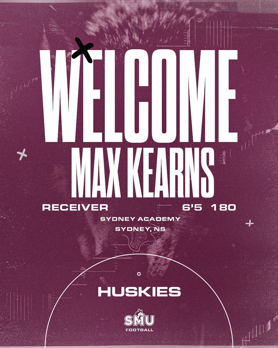 smuFTBL's tweet photo. The Huskies Family is excited to be welcoming Max Kearns to the pack! Max is a 6’5 receiver from Sydney, NS. Max was voted a ‘22 SSNSFL All-Star while playing for Sydney Academy. Max’s hard work &amp; determination are just two reasons we are excited he’s bringing his talents to SMU! https://t.co/ho9Qq5rgKW