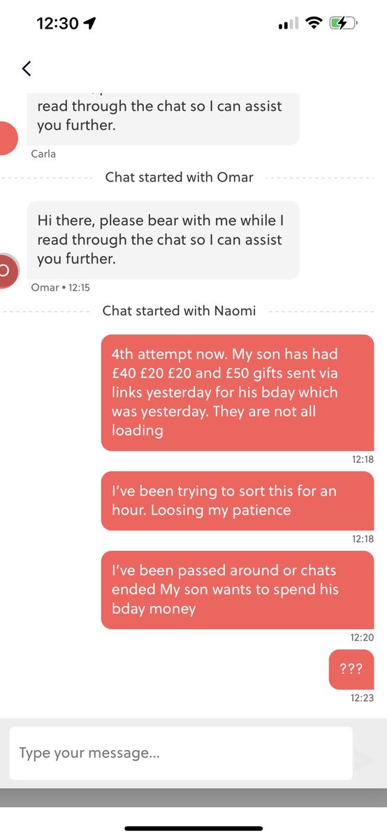 Carter936Carter's tweet photo. @gohenry 1 hour, 4 attempts and no answer the the 4th attempt of a chat….. My poor son asked for money to buy a pair of trainers. He can’t access the funds… gifts given and no reflection in his balance https://t.co/iV2SYwPHmE