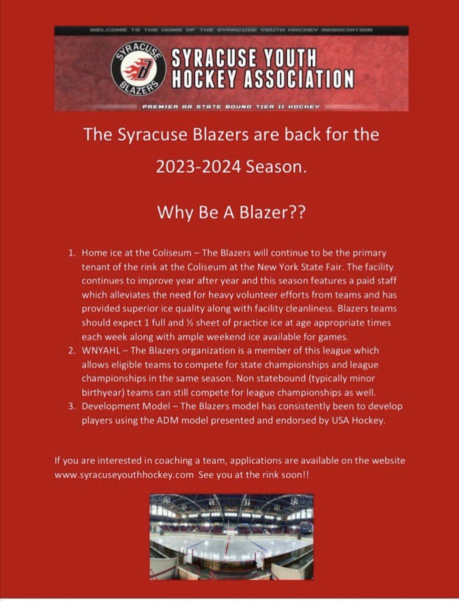 Syracuse Blazers are preparing for the 2023-24 Tryouts. Why be Blazer? Sign up for tryouts now on our association website! Coaches apply online today