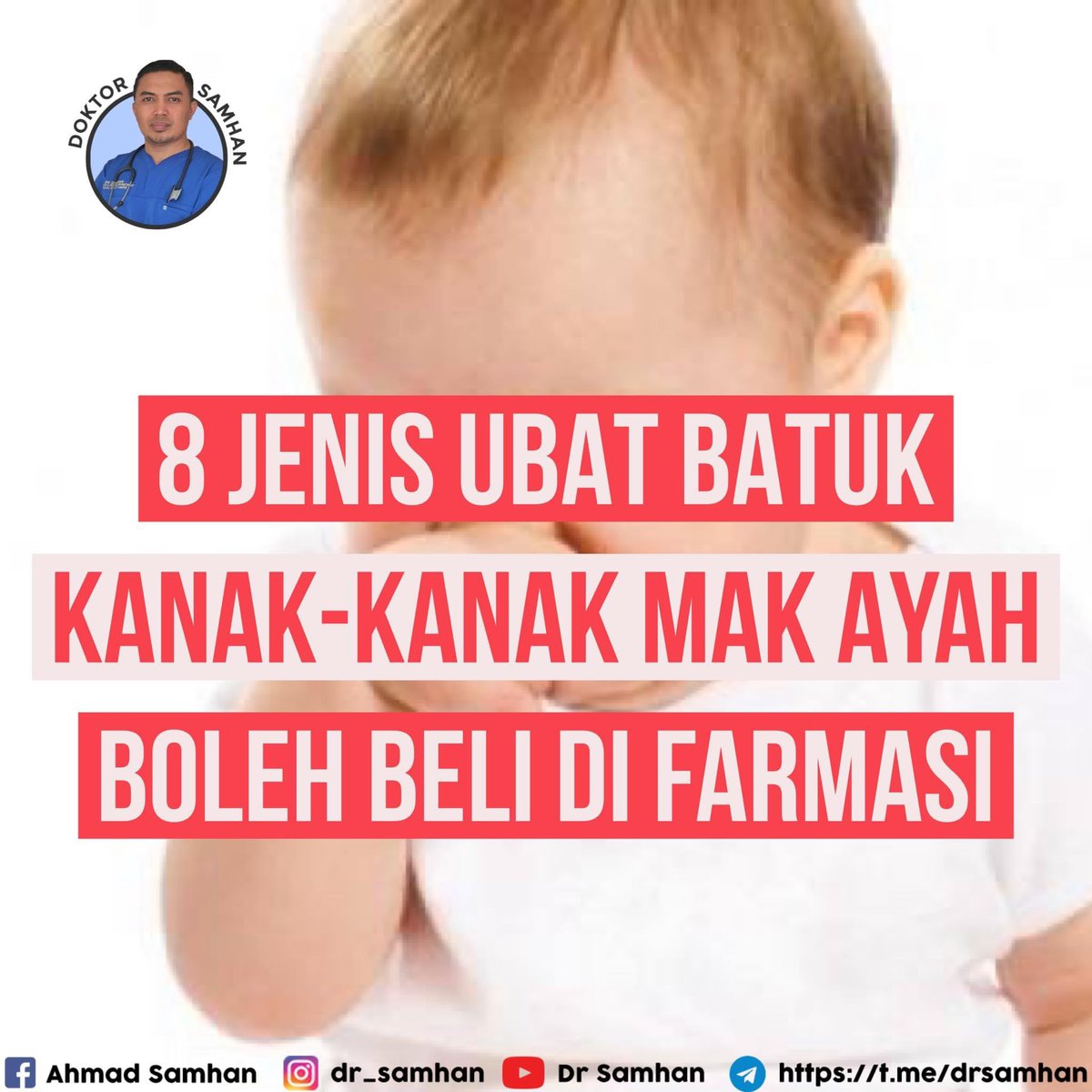 DoktorSamhan's tweet photo. 8 JENIS UBAT UNTUK KANAK-KANAK !

Jangan salah bagi ubat batuk pada anak,nanti batuk makin teruk!

Batuk dan selesema merupakan satu mekanisme pertahanan diri badan untuk membantu dalam proses pengeluaran kahak secara semula jadi. https://t.co/fbiIDcQrQi