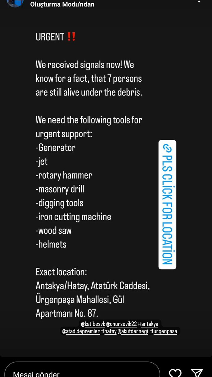 ro_okielawyer's tweet photo. URGENT!! Please redirect the tools for this adress, please help!! #hatay #antakya #urgenpasa #earthquaketurkey https://t.co/dlzGUKbi3O