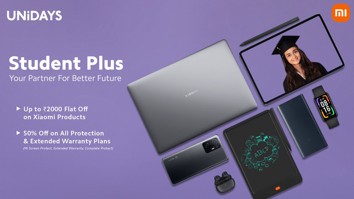XiaomiIndia's tweet photo. Students are the foundation of a strong nation.

And to empower India reach newer heights, presenting #StudentPlus, the perfect partner for a better and brighter future. https://t.co/JxwsM1KRbl