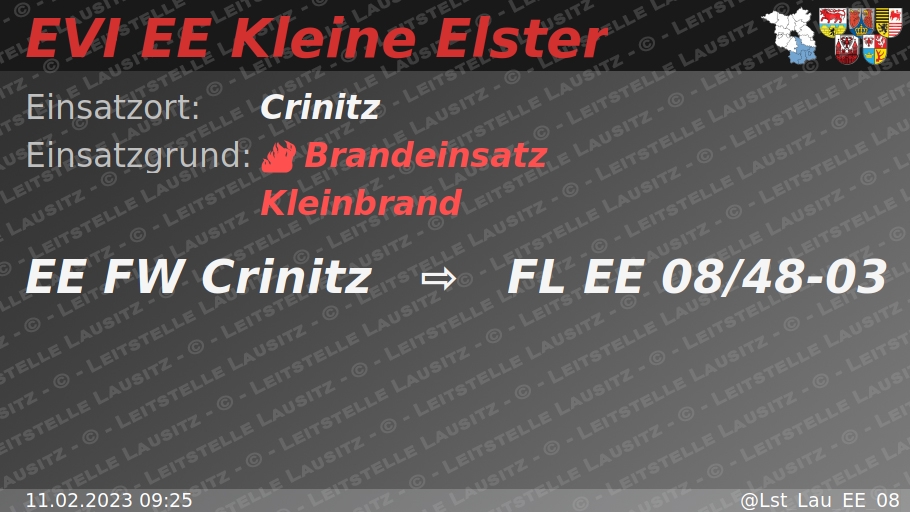 Lst_Lau_EE_08's tweet photo. 🚨 11.02.2023 09:25 🔥 B:Klein 🌐 Crinitz 🚒 ⇨ FW Crinitz https://t.co/O39D28GfNT