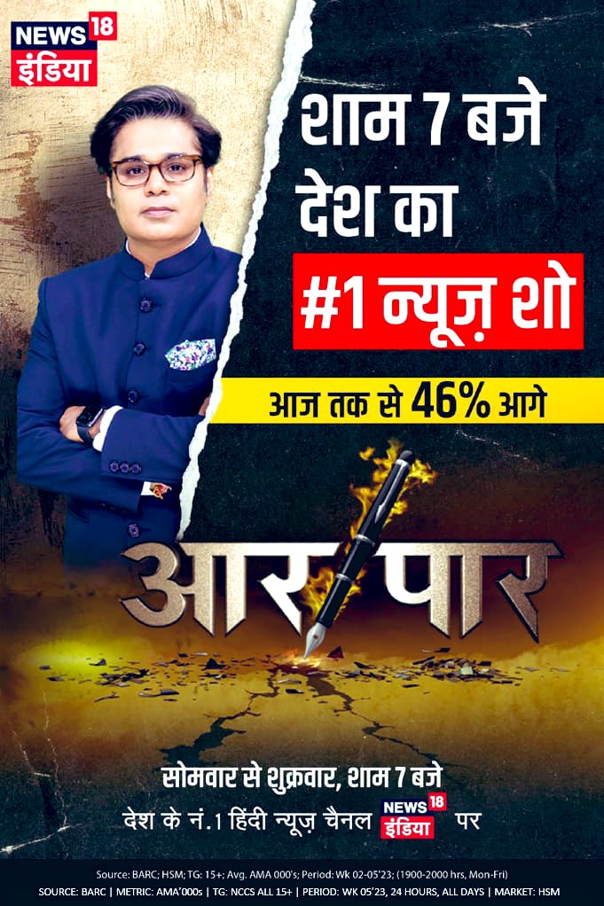 AMISHDEVGAN's tweet image. साल दर साल, दर्शकों का प्यार ❤️ बेशुमार
प्राइम टाइम का सबसे देखे जाने वाला कार्यक्रम 
डिजिटल और टीवी व्यूअरशिप में #AarPaar नंबर 1 लगातार ।
#AarPaar को इतना लोकप्रिय बनाने के लिए दर्शकों का आभार।