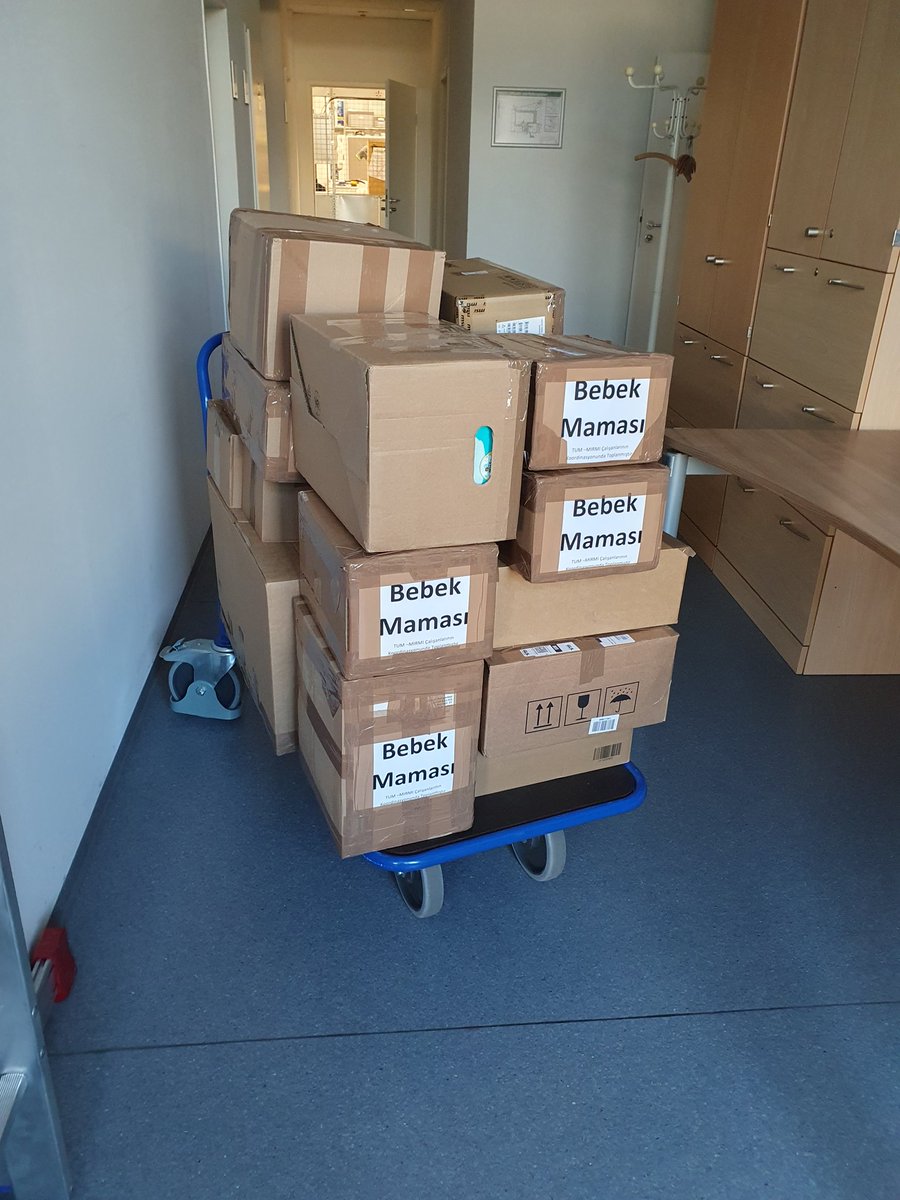 meceyildirim's tweet photo. I would like to thank all my colleagues at @MIRMI_TUM for their generous donations. We collected 150kg of baby food less than 2 days and shipped to Turkey. https://t.co/pc0TCZC8Ys