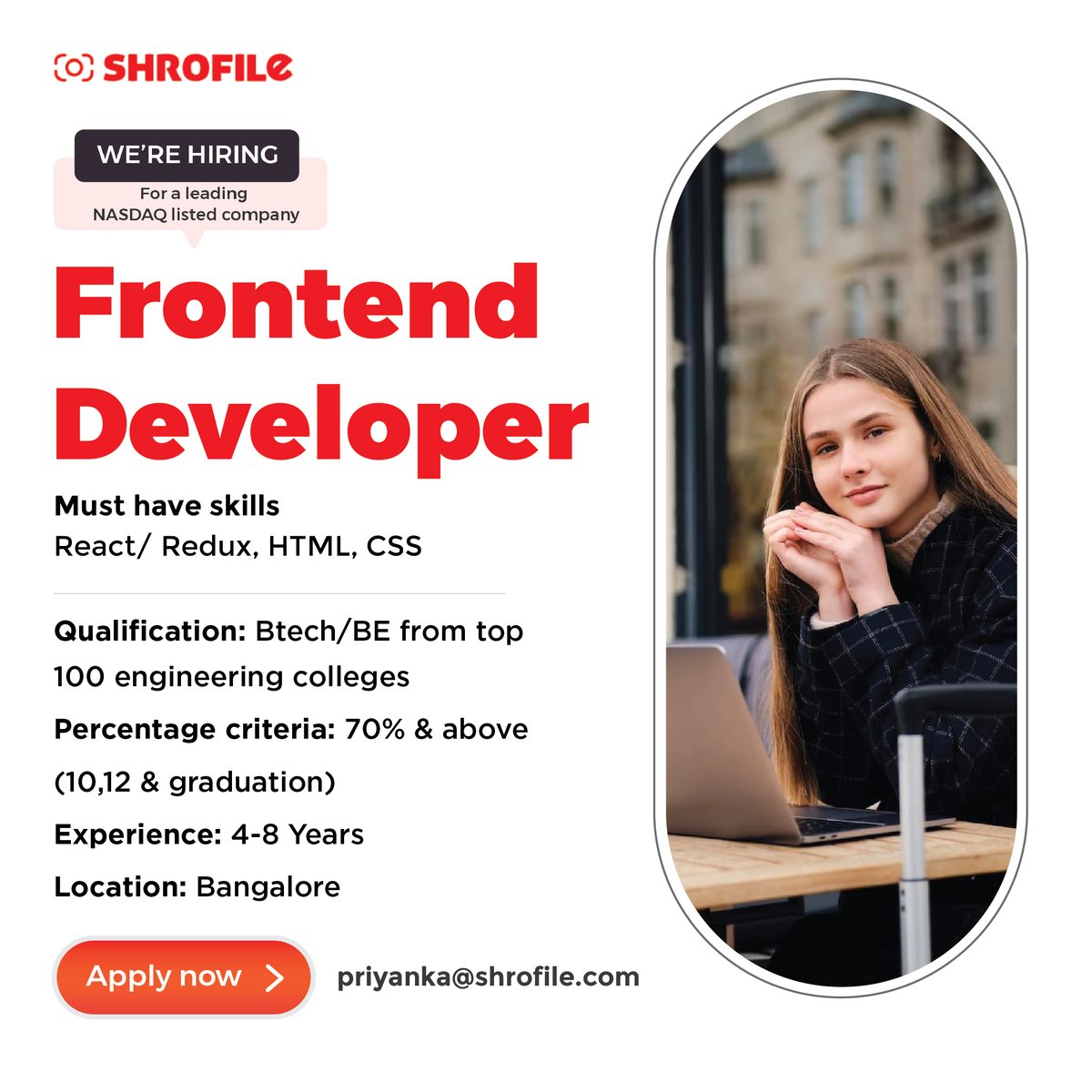 shrofile's tweet photo. We’re hiring Frontend Developer (4-8 years of experience) for a leading NASDAQ-listed Tech company.
Apply now ~ https://t.co/9kBnc7EIOF
Email id - priyanka@shrofile.com
#frontenddeveloper #frontenddeveloperjobs #ReactJS #reactjsdeveloper #html #htmlDeveloper #Redux #css https://t.co/fm9sWbQwEN