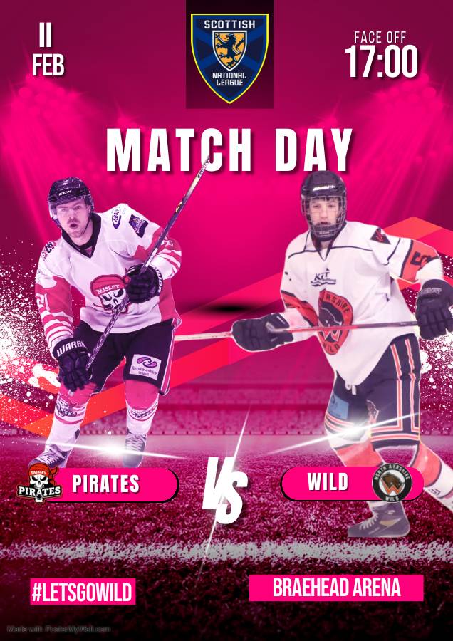 Our SNL boys are in an away fixture to face off against Paisley Pirates at Braehead Arena. Face off is 17:00 and all traveling support is welcome. #letsgowild