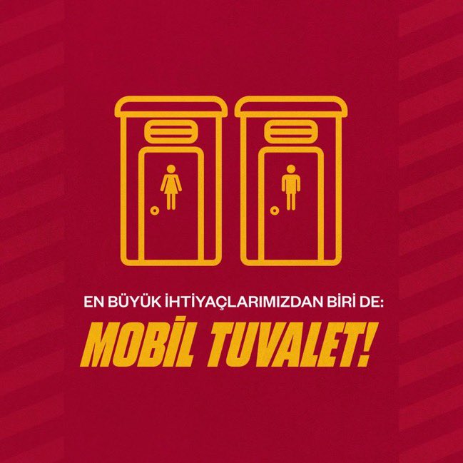 Galatasaray SK (@galatasaraysk) on Twitter photo Afet bölgelerindeki en büyük ihtiyaçlardan biri de; Mobil WC.
İmkanı olanları, Nef Stadyumu'ndaki yardım merkezimize mobil WC bağışlamaya davet ediyoruz.
ℹ️ İstanbul dışındaki bağışçılarımız için iletişim bilgilerimiz:
Mail: afetdestek@galatasaray.org
WP: 0533 392 1905 Afet bölgelerindeki en büyük ihtiyaçlardan biri de; Mobil WC.
İmkanı olanları, Nef Stadyumu'ndaki yardım merkezimize mobil WC bağışlamaya davet ediyoruz.
ℹ️ İstanbul dışındaki bağışçılarımız için iletişim bilgilerimiz:
Mail: afetdestek@galatasaray.org
WP: 0533 392 1905